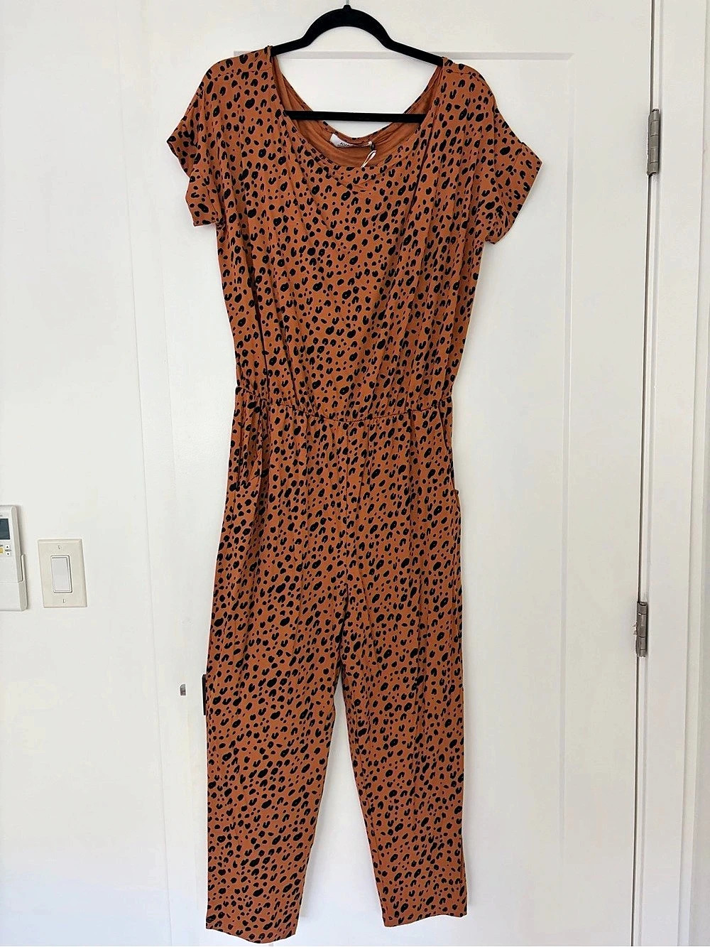 Ava Sky Jumper Momo Animal Print Jumpsuit Brown & Black NWT